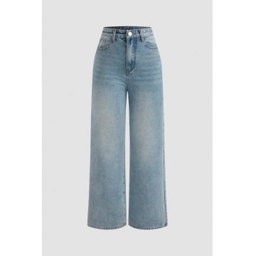 Blugi dama  denim - talie inalta - croiala larga - albastru