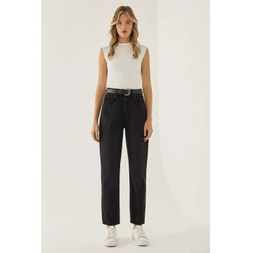 Blugi dama  Mom Fit - efect spalat - gri - denim -
