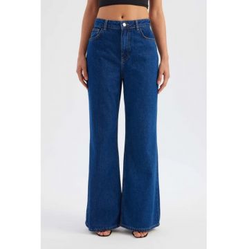 Blugi dama  talie inalta - croiala dreapta - denim - albastru