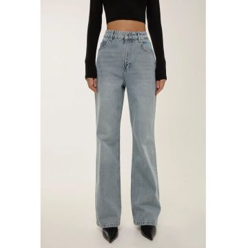 Blugi dama  talie inalta - croiala larga - denim - albastru -