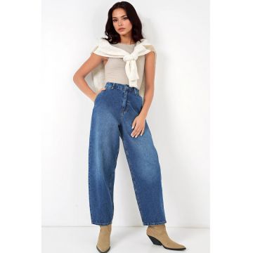 Blugi de dama -  talie inalta - croiala larga - bleumarin - denim