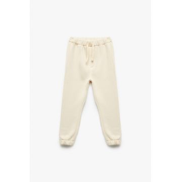 Pantaloni de trening din amestec de bumbac cu model uni