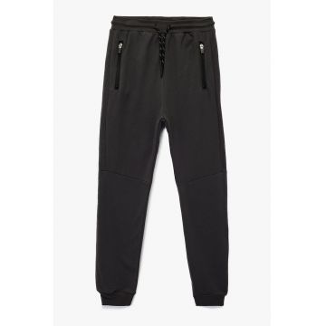 Pantaloni de trening din bumbac cu buzunare cu fermoar
