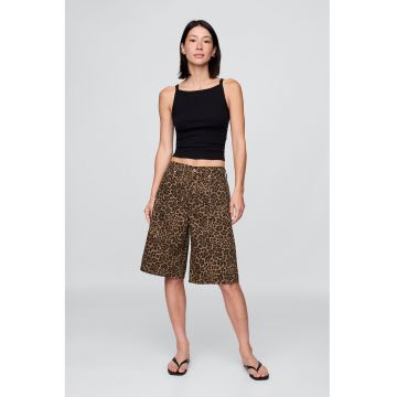 Bermude evazate cu animal print - Maro inchis/Maro inchis/Caramel