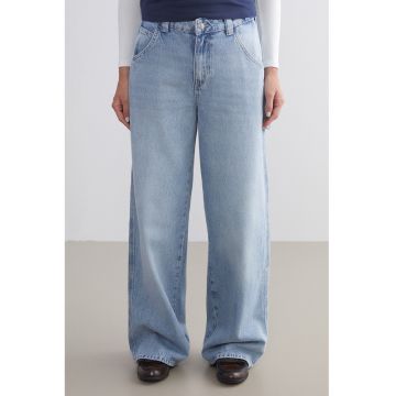 Blugi ampli cu talie inalta - Albastru deschis
