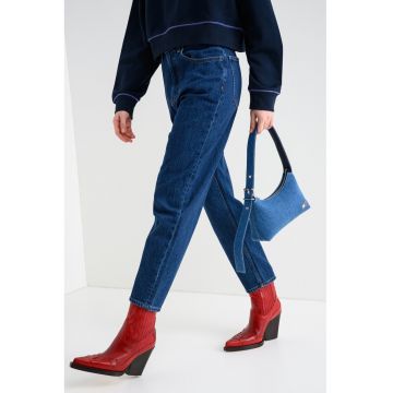 Blugi ampli cu talie inalta - Albastru inchis