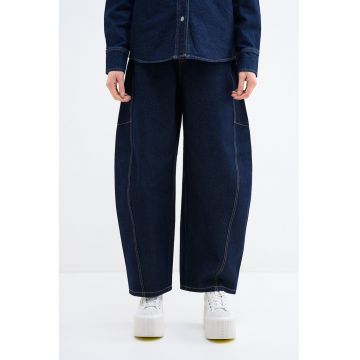Blugi ampli cu talie inalta - Bleumarin