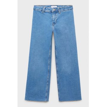 Blugi ampli cu terminatie franjurata - Albastru pastel
