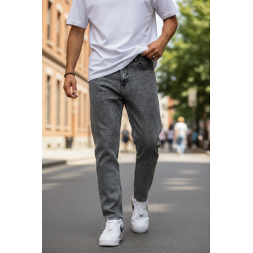 Blugi barbati boyfriend gri 1117