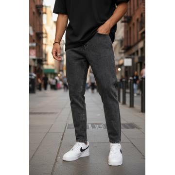 Blugi barbati boyfriend gri inchis 1117