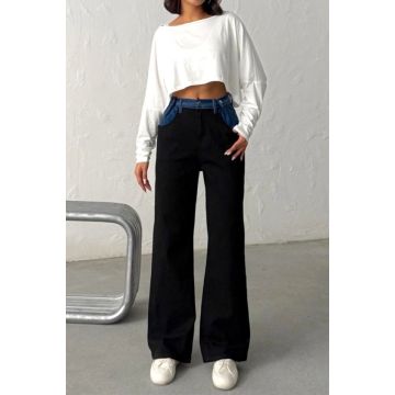 Blugi boyfriend cu super elastan, Vienna in doua nuante, Negru