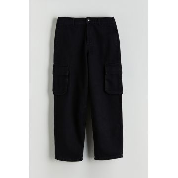 Blugi cargo cu talie medie - Negru
