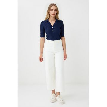 Blugi crop cu croiala ampla - Alb