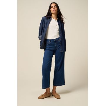 Blugi crop cu croiala ampla - Albastru inchis