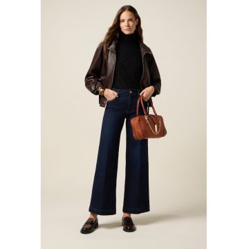 Blugi crop cu croiala ampla - Bleumarin