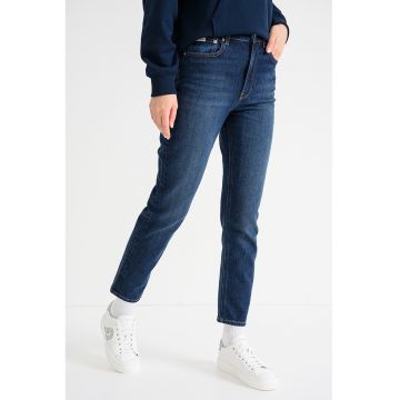 Blugi crop cu croiala dreapta - Bleumarin