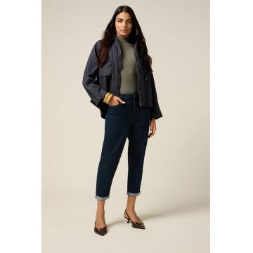 Blugi crop cu talie medie - Bleumarin