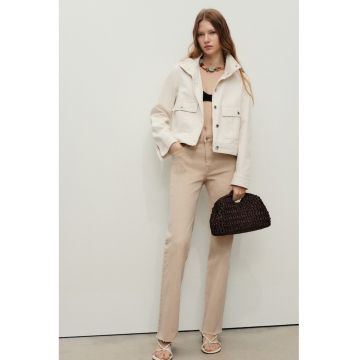 Blugi crop cu terminatie franjurata Sienna - Bej