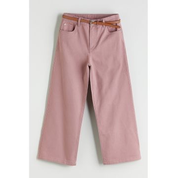 Blugi cu banda elastica in talie si curea - Roz prafuit