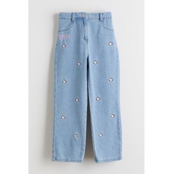 Blugi cu broderie Hello Kitty - Albastru pastel