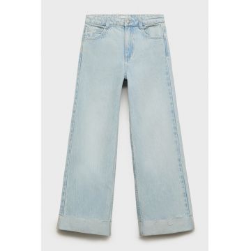 Blugi cu croiala ampla si aspect decolorat - Albastru deschis
