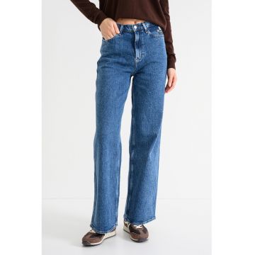 Blugi cu croiala ampla si detalii florale brodate - Albastru inchis