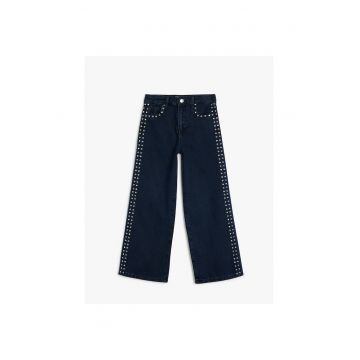 Blugi cu croiala ampla si nituri - Albastru indigo