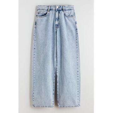 Blugi cu croiala ampla si talie inalta - Albastru deschis