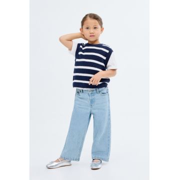 Blugi cu croiala ampla si talie inalta - Albastru deschis melange