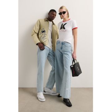 Blugi cu croiala ampla si talie inalta - Albastru glaciar