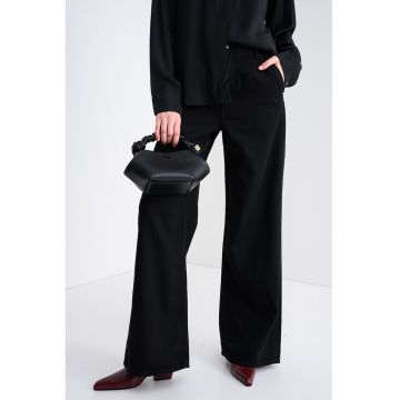 Blugi cu croiala ampla si talie inalta - Negru