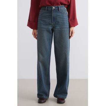 Blugi cu croiala ampla si talie medie - Albastru inchis