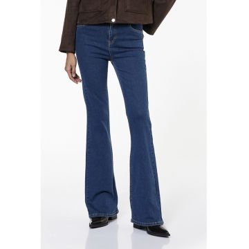 Blugi cu croiala bootcut si talie inalta - Albastru inchis