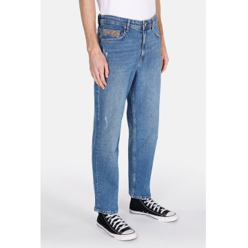 Blugi cu croiala dreapta si aspect decolorat - Albastru royal