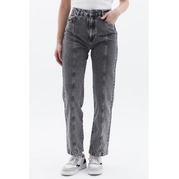 Blugi cu croiala dreapta si cusaturi in relief - Gri melange