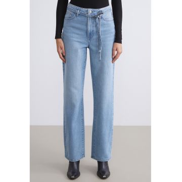 Blugi cu croiala dreapta si talie inalta - Albastru deschis