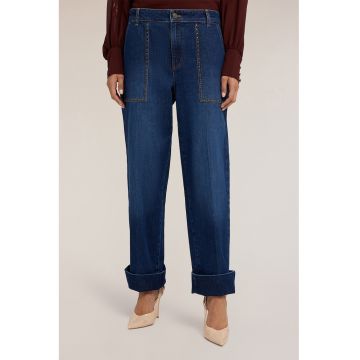 Blugi cu croiala dreapta si talie inalta - Albastru inchis