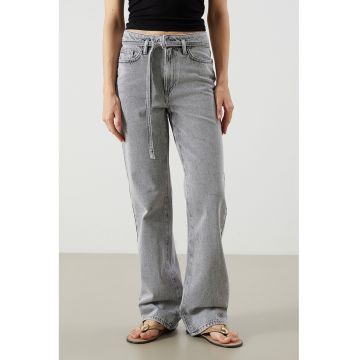 Blugi cu talie medie si croiala ampla - Gri deschis melange
