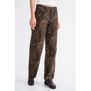 Blugi din amestec de in cu croiala ampla - Maro