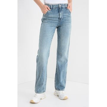 Blugi din amestec de lyocell cu talie inalta - Albastru deschis