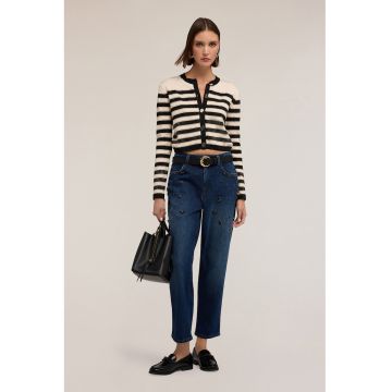 Blugi drepti crop cu aplicatii - Albastru inchis