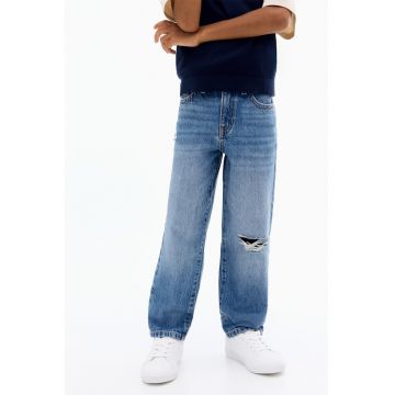 Blugi drepti cu aspect decolorat - Albastru melange