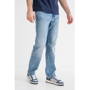 Blugi drepti cu aspect decolorat - Albastru melange