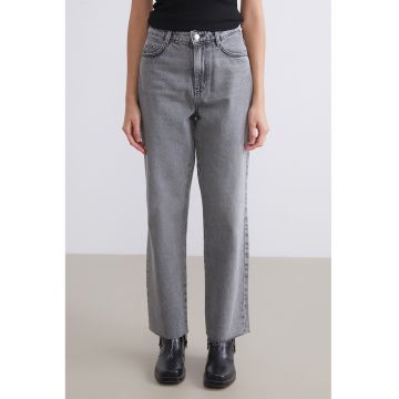 Blugi drepti cu talie inalta - Gri melange