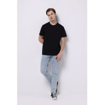 Blugi drepti cu talie medie - Albastru deschis melange