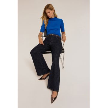 Blugi evazati cu strasuri - Albastru ultramarin/Argintiu