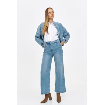 Blugi evazati cu talie inalta - Albastru deschis