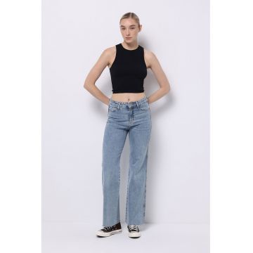 Blugi evazati cu talie medie - Albastru deschis melange