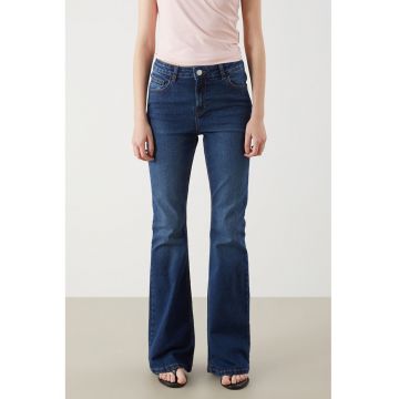 Blugi evazati cu talie medie - Albastru inchis