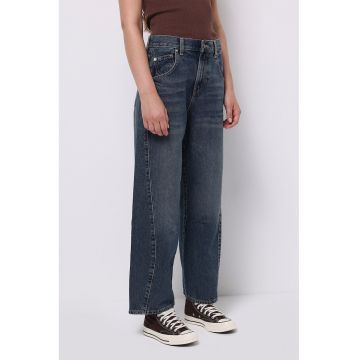 Blugi evazati din amestec dew lyocell cu talie medie - Bleumarin
